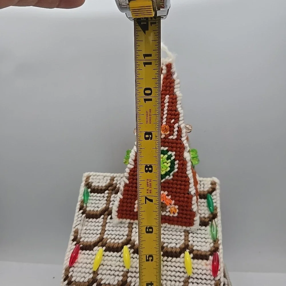 VTG Handmade‎ Plastic Canvas Needlepoint Gingerbread House Church Tan